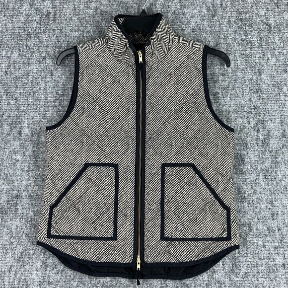 J Crew Down Vest Womens‎ Medium Printed Quilted Puffer Outerwear Feathers Zip-Up - Picture 1 of 11